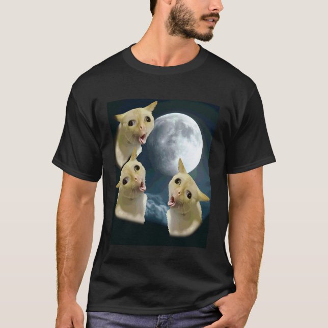 T-shirt 3 chats idiots hurlent à la lune (Devant)