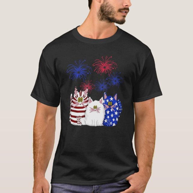 T-shirt 3 Chats Kitten Firework Drapeau américain (Devant)