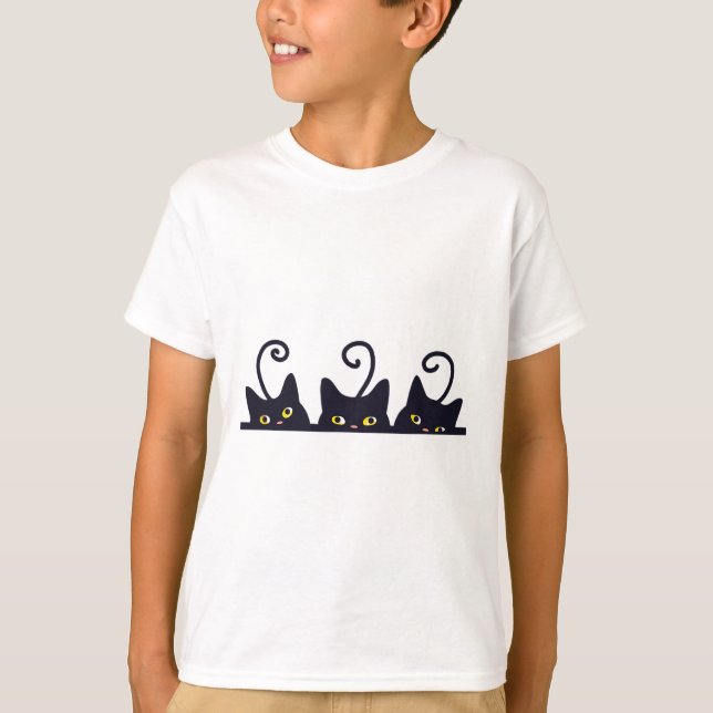 T-shirt 3 Chats Noirs Drôle Amoureux de les chats Design F (Devant)