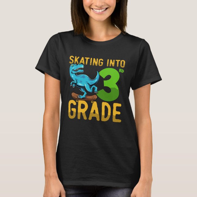 T-shirt 3 Class Dinosaur Skateboard Last First Day School  (Devant)