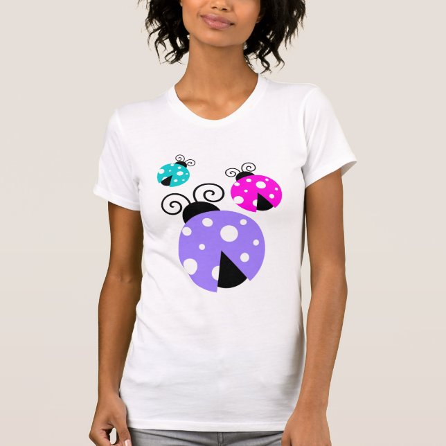 T-shirt 3 coccinelles en rose et bleu violet (Devant)