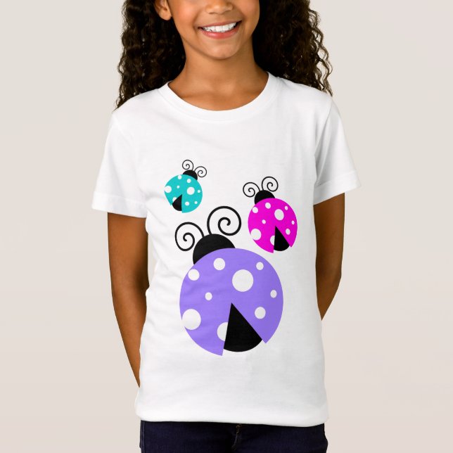 T-Shirt 3 coccinelles en rose et bleu violet (Devant)