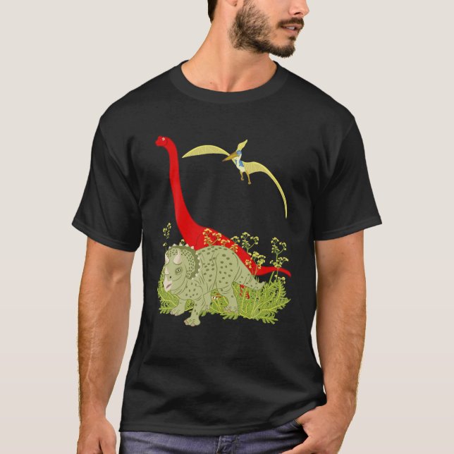 T-shirt 3 Dinosaures, Dandelion géant, Tricératops (Devant)