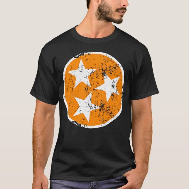 T-shirt 3 Étoiles Tn Orange Et Blanc Distressed Tennessee  (Devant)
