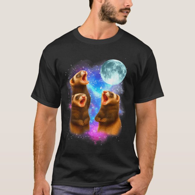 T-shirt 3 Ferret Moon Howling Ferrets Funny For Men, Women (Devant)