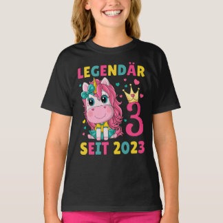 T-shirt 3. Geburtstag Mädchen Einhorn Legendär Seit 2023