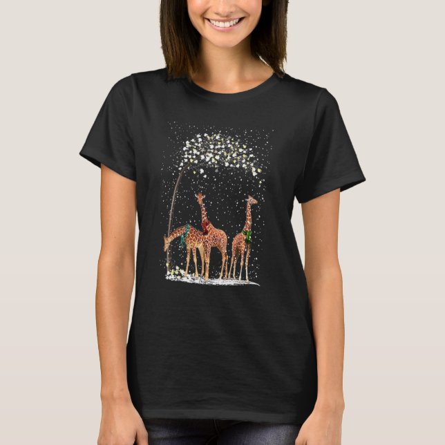 T-shirt 3 Giraffes Scarf Winter Christmas Tree Xmas Snowy (Devant)