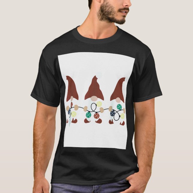 T-shirt 3 Gnome de Noël avec lumières de Noël Pickleball (Devant)