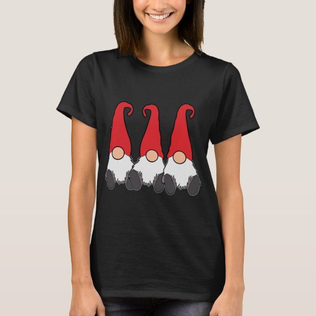 T-shirt 3 Gnomes nordiques Hiver Tomte Nisse Rouge Casquet (Devant)