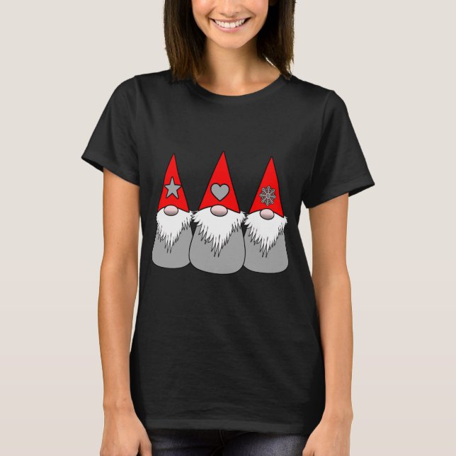 T-shirt 3 Gnomes nordiques Noël Hiver Rouge Gris Casquette (Devant)