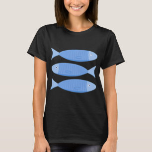 T-shirt 3 Illustrations de poissons sardines en bleu clair