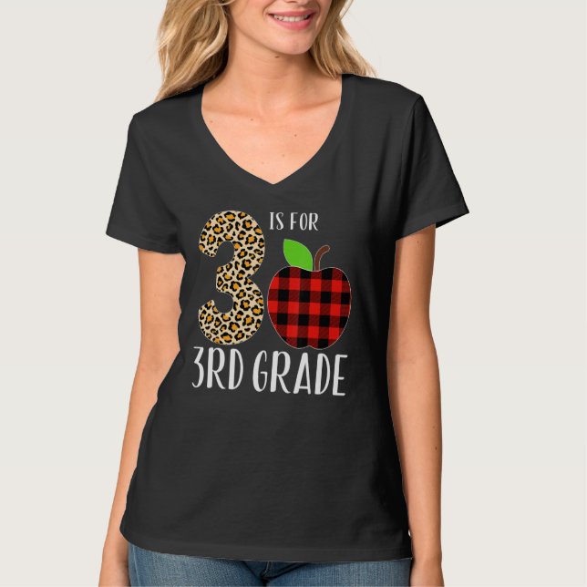 T-shirt 3 Is For 3rd Grade Teacher Leopard Buffalo Plaid S (Devant)