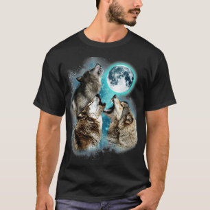 T-shirt 3 Lune Loup hurlant Loup Tête Drôle Loups Pour Hom