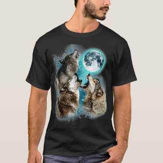 T-shirt 3 Lune Loup hurlant Loup Tête Drôle Loups Pour Hom