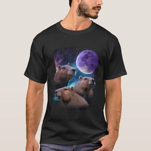 T-shirt 3 Moon Capybaras Capibara Animal Graphique (Devant)