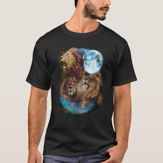 T-shirt 3 Moon Lion Felidae Wildcat Animal (Devant)