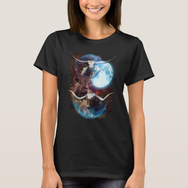 T-shirt 3 Moon Longhorn Cattle Bison Animal (Devant)