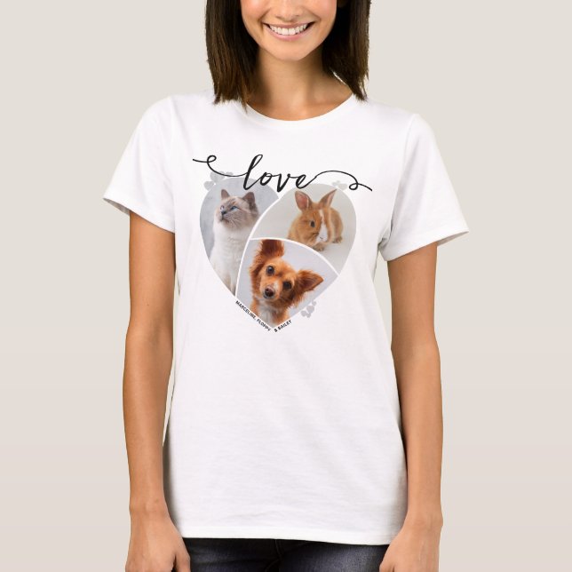 T-shirt 3 Pet en forme de coeur Collage photo & Love Scrip (Devant)