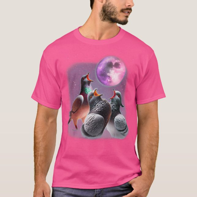 T-shirt 3 Pigeons Howling At The Moon Funny Pigeon Bird Lo (Devant)