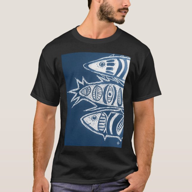 T-shirt 3 poissons bleus (Devant)