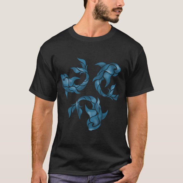 T-shirt 3 poissons tribaux bleus (Devant)