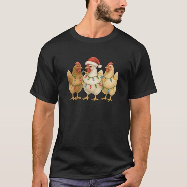 T-shirt 3 poulets de Noël Lumières de Noël et Père Noël ha (Devant)