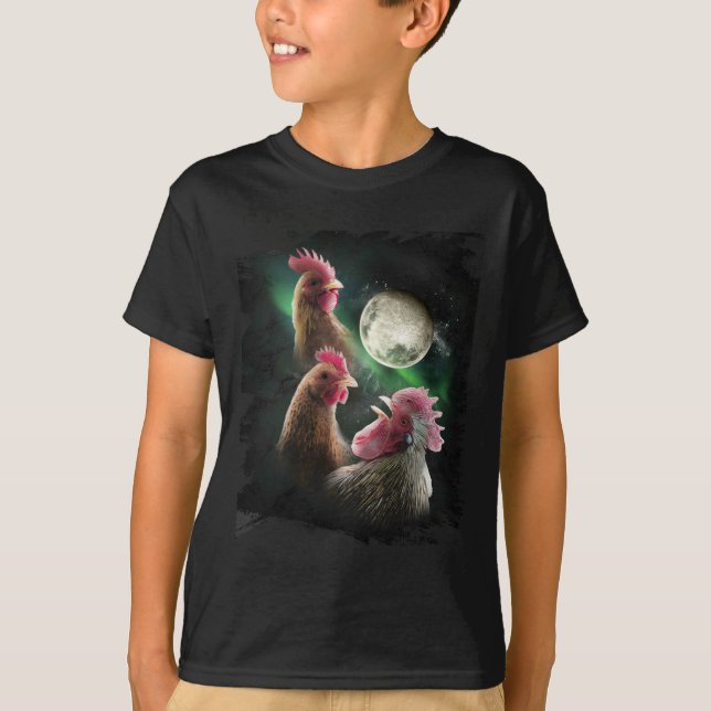 T-shirt 3 poulets lune loup poulets hurlements loups  (Devant)