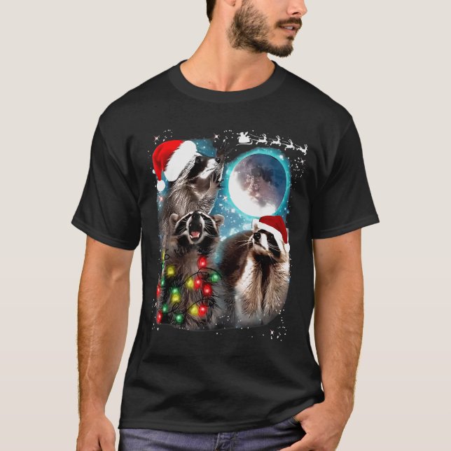 T-shirt 3 Racoon Moon Howling Raccoon Christmas Santa Raco (Devant)
