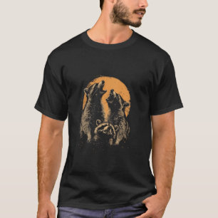 T-shirt 3 Racoon Moon Howling Raccoon Funny Graphic Meme H