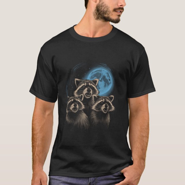 T-shirt 3 Racoon Moon Howling Raccoon Head Drôle Pour Homm (Devant)