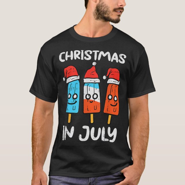 T-shirt 3 Santa Popsicles Christmas In July Cute Summer Xm (Devant)