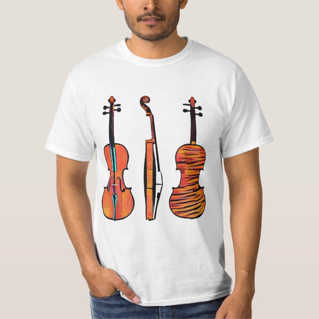 T-shirt 3 violons Instruments de musique originaux Pop Art (Devant)
