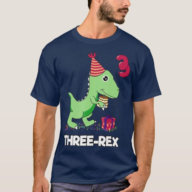 T-shirt 3 year old birthday gift Boy Dinosaur Three Rex (Devant)