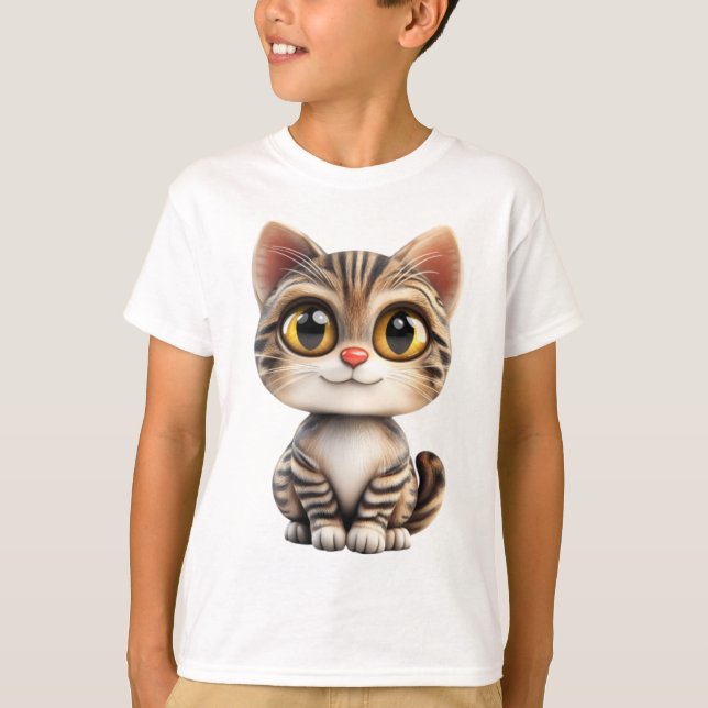 T-shirt 3D Cartoon Cat – Adorable Cat Animal Design  (Devant)