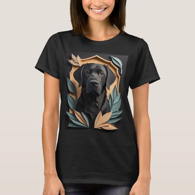 T-shirt 3D Paper Art Black Labrador Design (Devant)