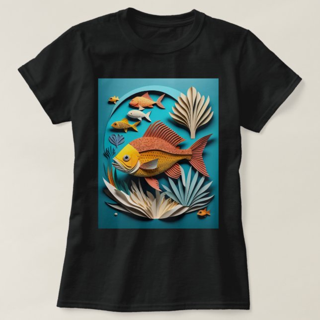 T-shirt 3D Paper Art Fish Design (Design devant)