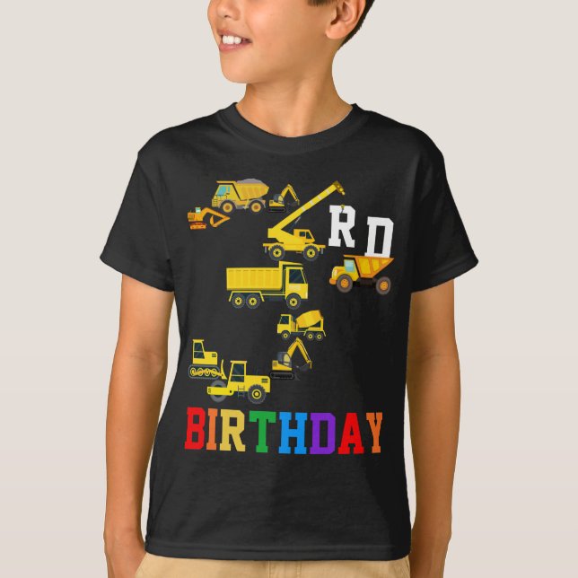 T-shirt 3e anniversaire Camions de construction 3 ans Garç (Devant)