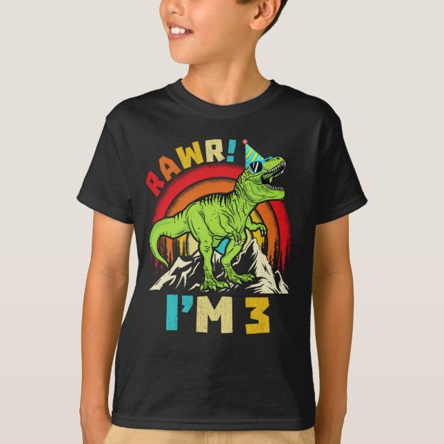 T-shirt 3e Anniversaire Dinosaur T Rex Rawr I'm 3 For Boys (Devant)