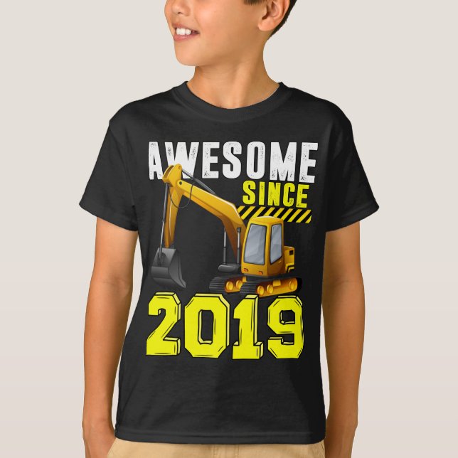 T-shirt 3e anniversaire Excavator Boys Awesome depuis 2019 (Devant)