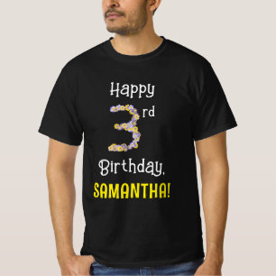 T-shirt 3e anniversaire : Fleurs florales Numéro "3" + Nom