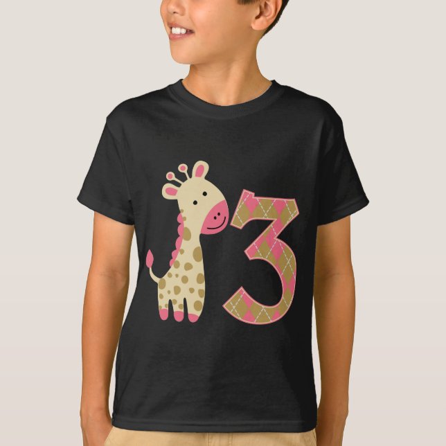 T-shirt 3e anniversaire Giraffe rose (Devant)