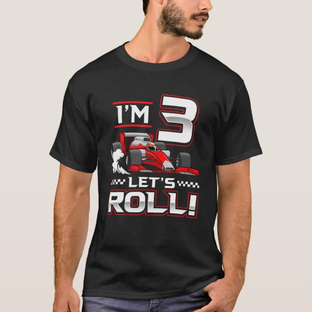 T-shirt 3E Anniversaire Voiture de course de 3 ans Roulons (Devant)