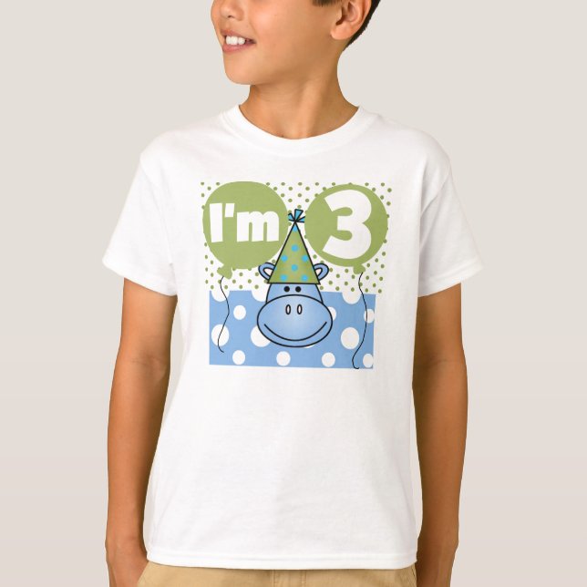 T-shirt 3ème anniversaire d'hippopotame bleu (Devant)