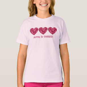 T-shirt 3ème Nom de coutume de coeurs de fille