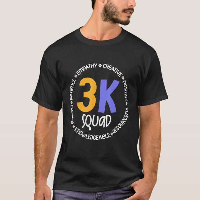 T-shirt 3K Squad Team Crew Teacher Kindergarten Kinder Ele (Devant)