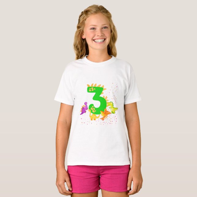 T-shirt 3rd Birthday. Dinosaur Design. My third birthday.  (Devant entier)