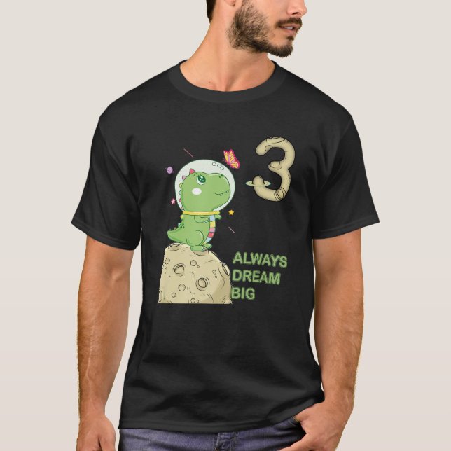 T-shirt 3Rd Birthday, Three Years Old, Astronaut T Rex Din (Devant)