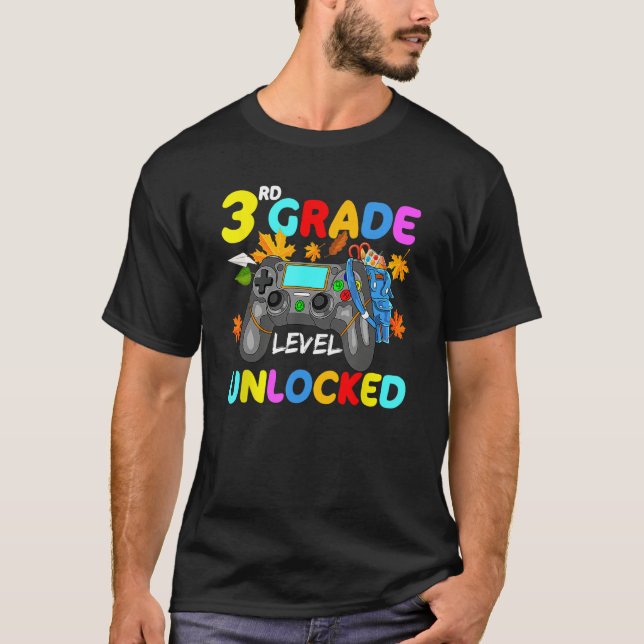 T-shirt 3rd Grade Level Unlocked Game On 3rd Grade Back To (Devant)