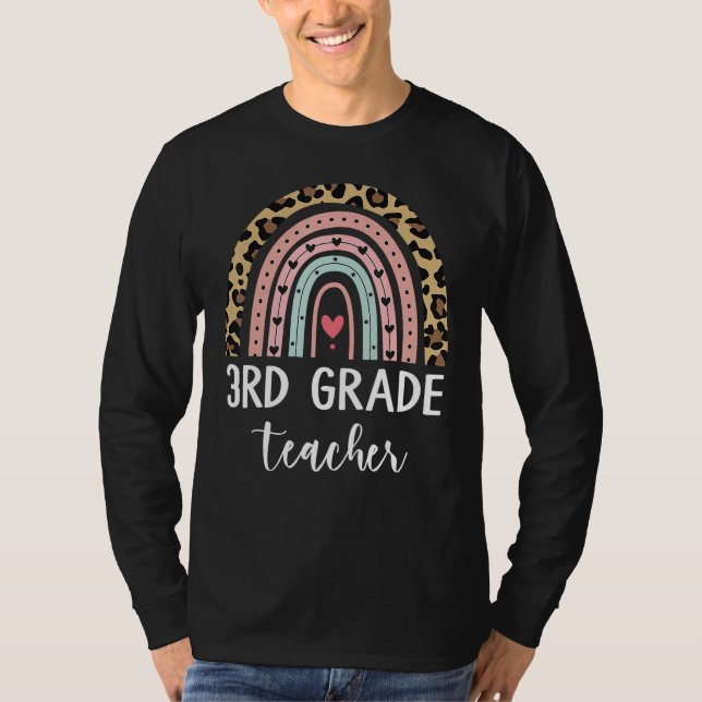 T-shirt 3rd Third Grade Teacher Rainbow Leopard Back To Sc (Devant)