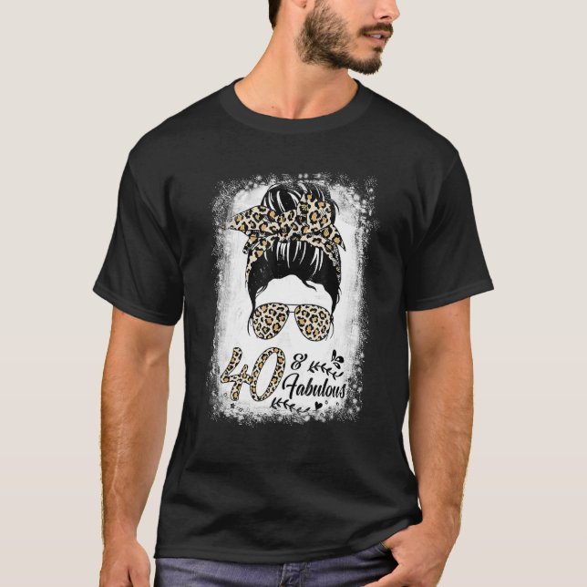 T-shirt 40 ans Fabuleux Messy Bun Leopard 40e naissance (Devant)